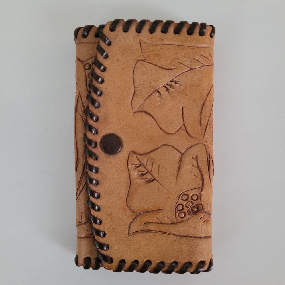Key Wallet Vintage (Est60s / 70s) Tooled Leather Built In Key Hooks Snap Closure - Picture 14 of 16